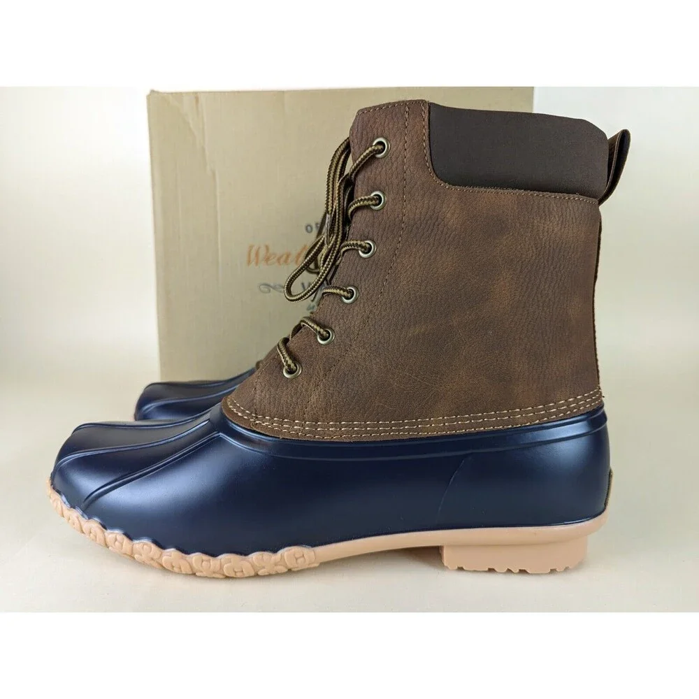 Weatherproof Vintage Adam II Duck Boots Mens 12M Tan Navy Faux Leather Shoes NWB